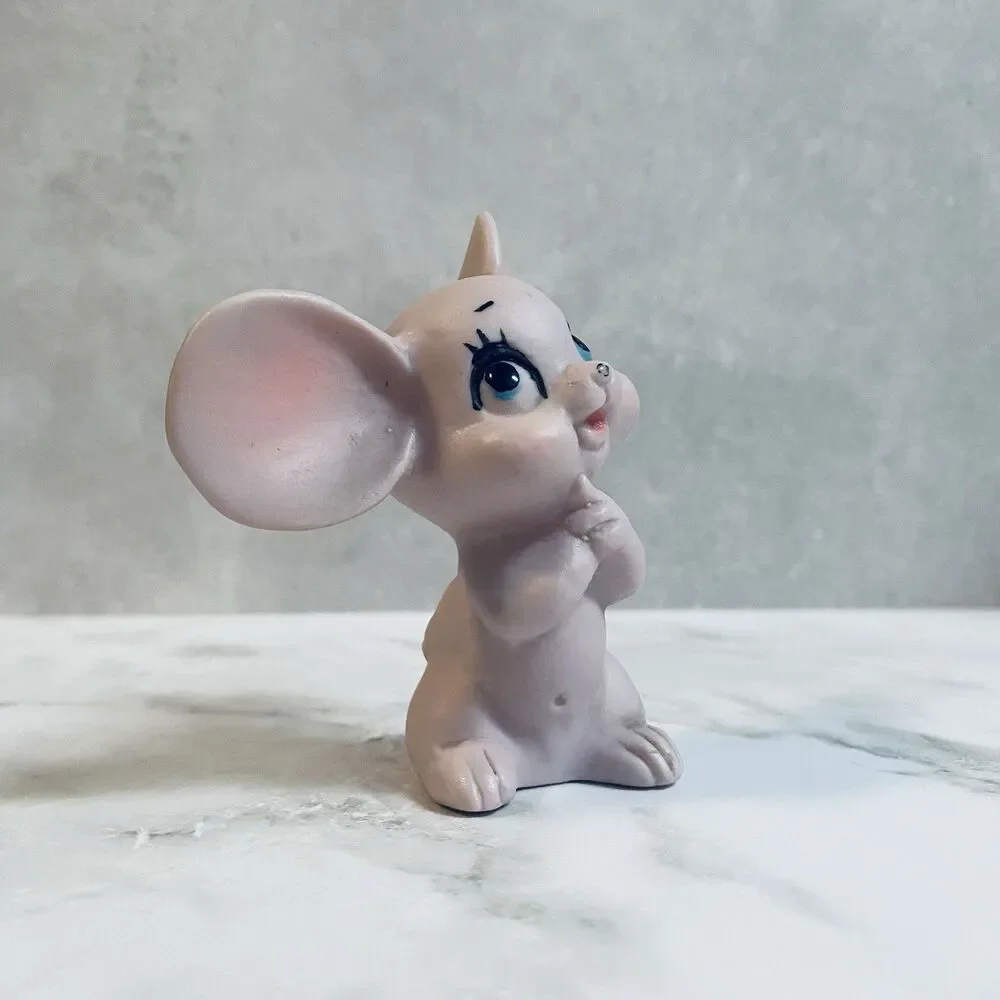 Vintage Kitsch Pink Ceramic Big Ear Mouse Figurine Japan